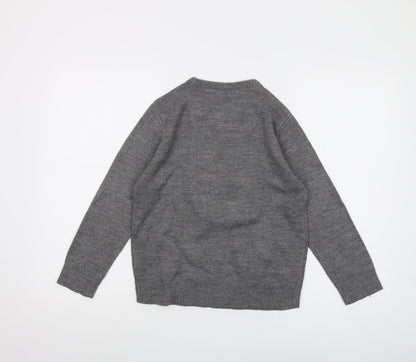 Brave Soul Boys Grey Crew Neck Acrylic Pullover Jumper Size 11-12 Years Pullover - Christmas