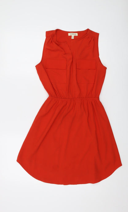 Monteau Womens Red Polyester Mini Size S V-Neck Pullover