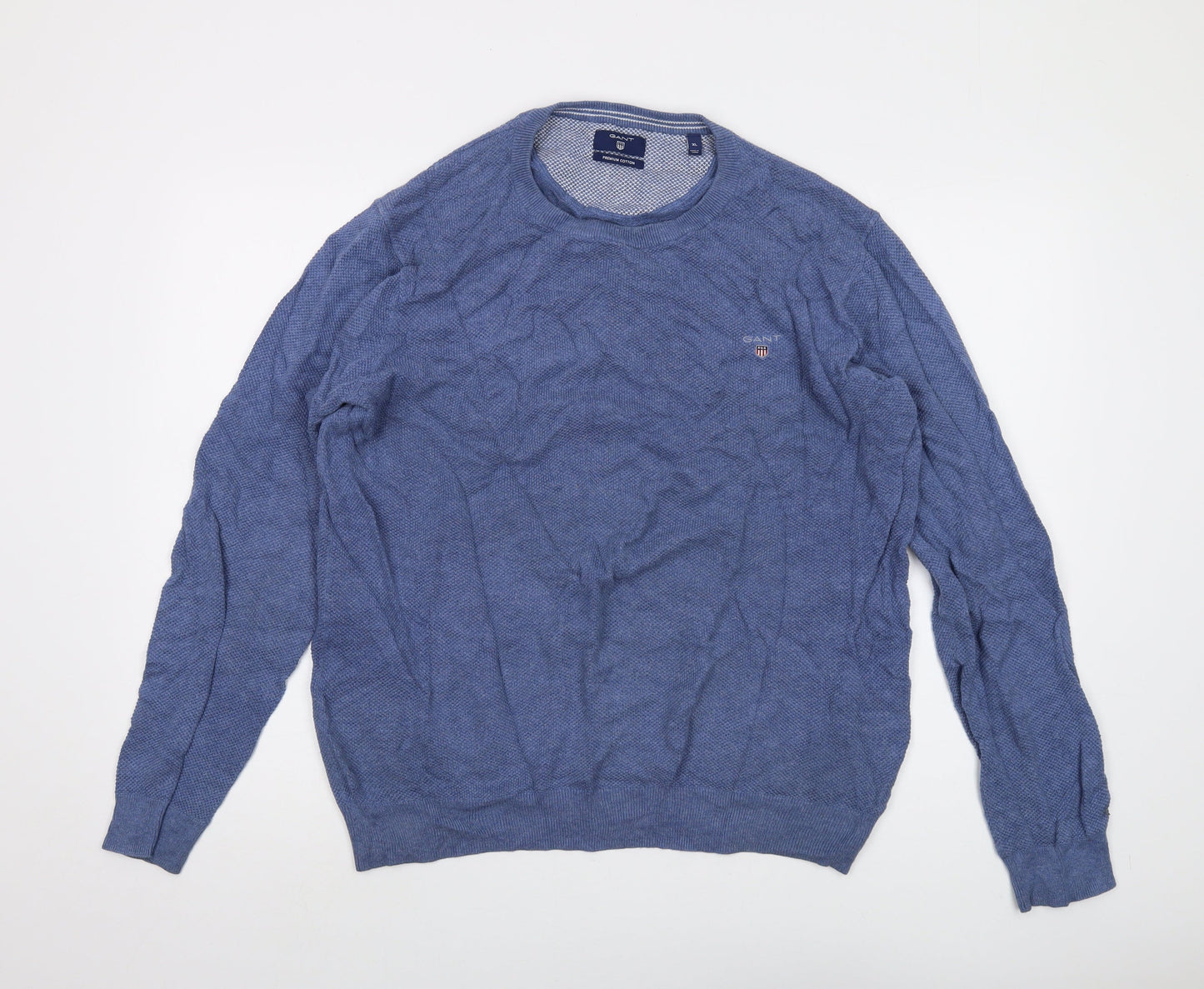 Gant Mens Blue Round Neck Cotton Pullover Jumper Size XL Long Sleeve