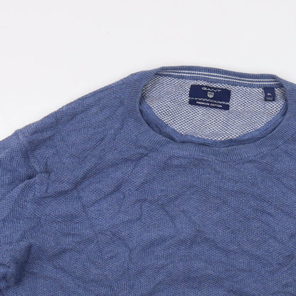 Gant Mens Blue Round Neck Cotton Pullover Jumper Size XL Long Sleeve