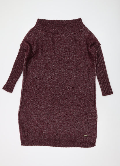 s.Moris Womens Red Square Neck Acrylic Tunic Jumper One Size