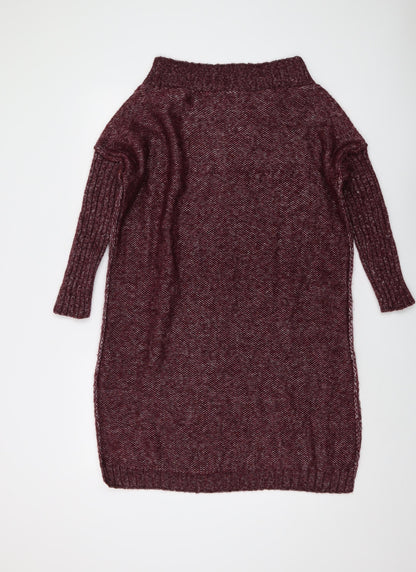 s.Moris Womens Red Square Neck Acrylic Tunic Jumper One Size