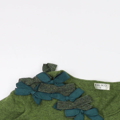 Kaliko Womens Green V-Neck Viscose Pullover Jumper Size 16