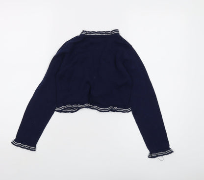 Pumpkin Patch Girls Blue V-Neck Acrylic Shrug Jumper Size 10 Years