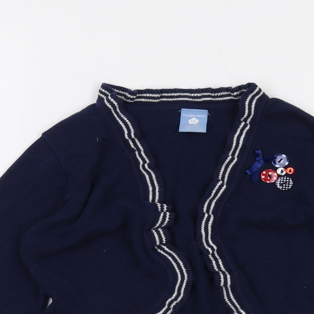 Pumpkin Patch Girls Blue V-Neck Acrylic Shrug Jumper Size 10 Years