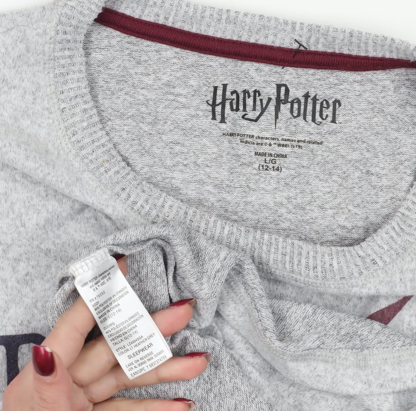 Harry Potter Grey Nightshirt with 3/4 Sleeves, Size 12