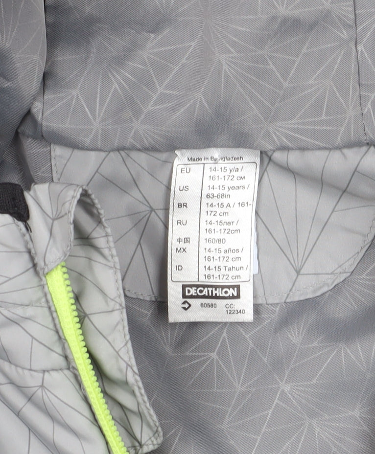 Decathlon Grey Youth Puffer Jacket 14-15 Yrs Hooded