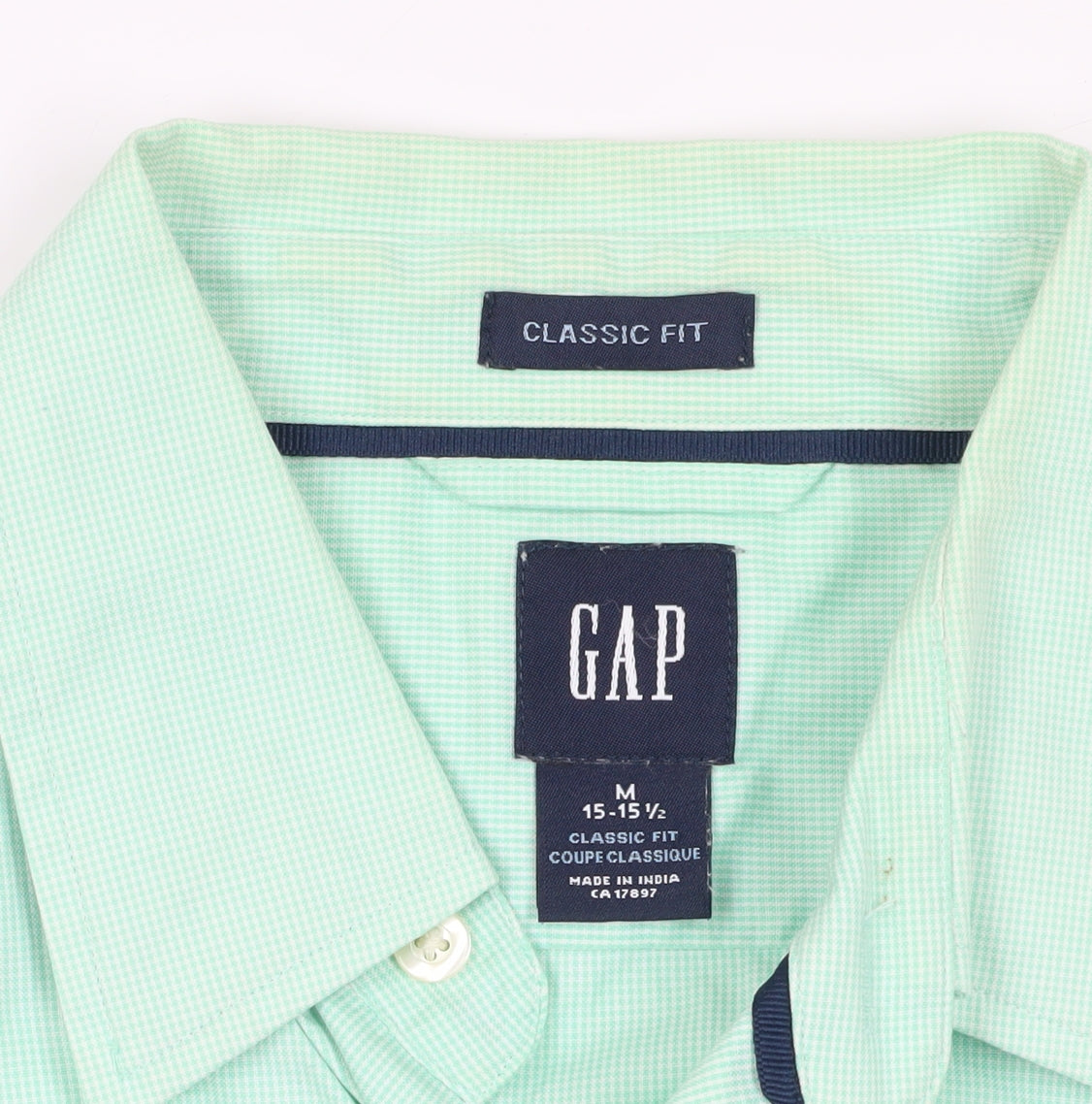 GAP Green Classic Fit Check Shirt - M, Casual, Button-Up