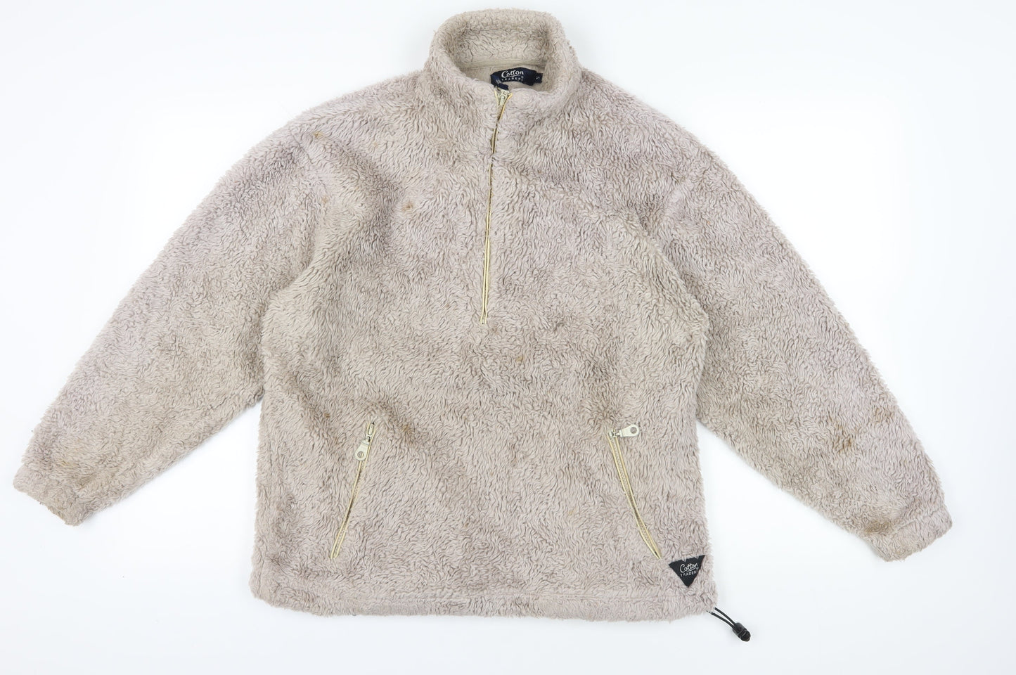 Unisex Adults UK Size S Cotton Traders Beige 1/4 Zip Sweatshirt