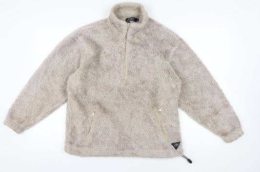 Additional front view of Cotton Traders Beige Fleece 1/4 Zip Sweatshirt, S