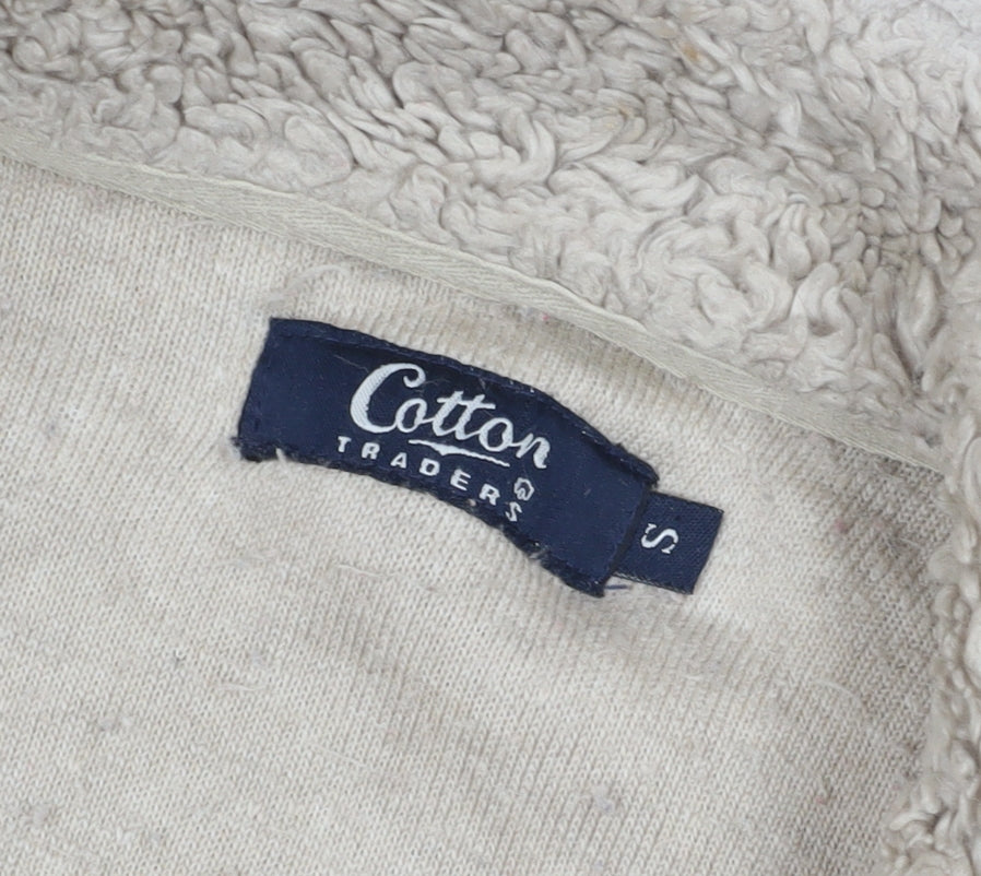 Unisex Adults UK Size S Cotton Traders Beige 1/4 Zip Sweatshirt