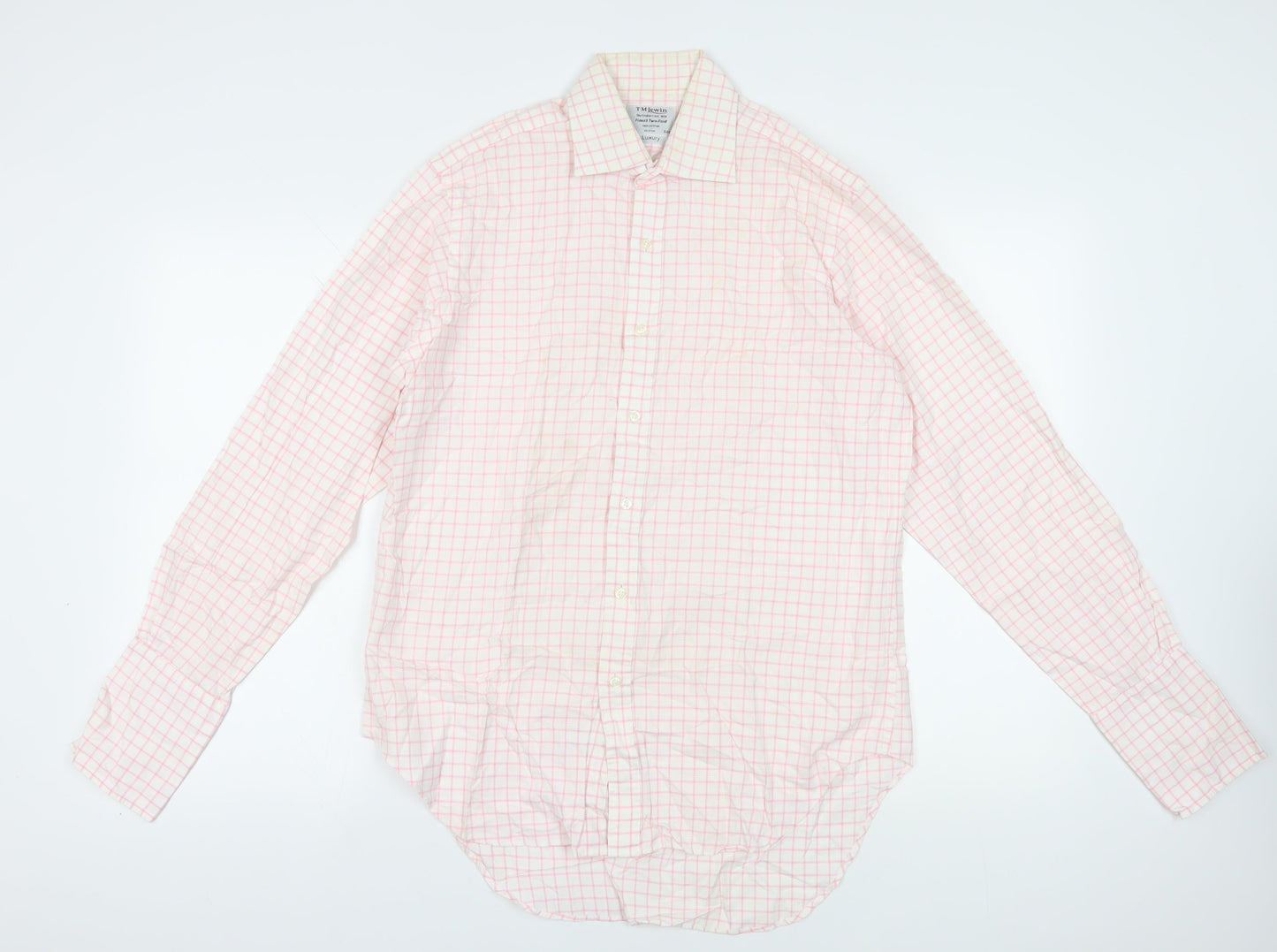 T.M. Lewin Pink Check Dress Shirt 15.5 Regular