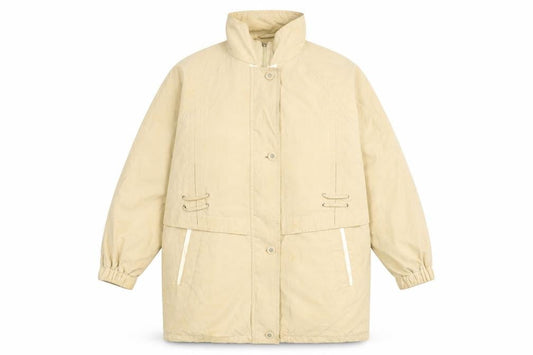 Front view of CANDA women’s beige overcoat coat, size UK 20, zip