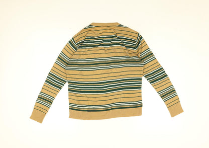 Fay's Womens Beige V-Neck Striped Acrylic Pullover Jumper Size L
