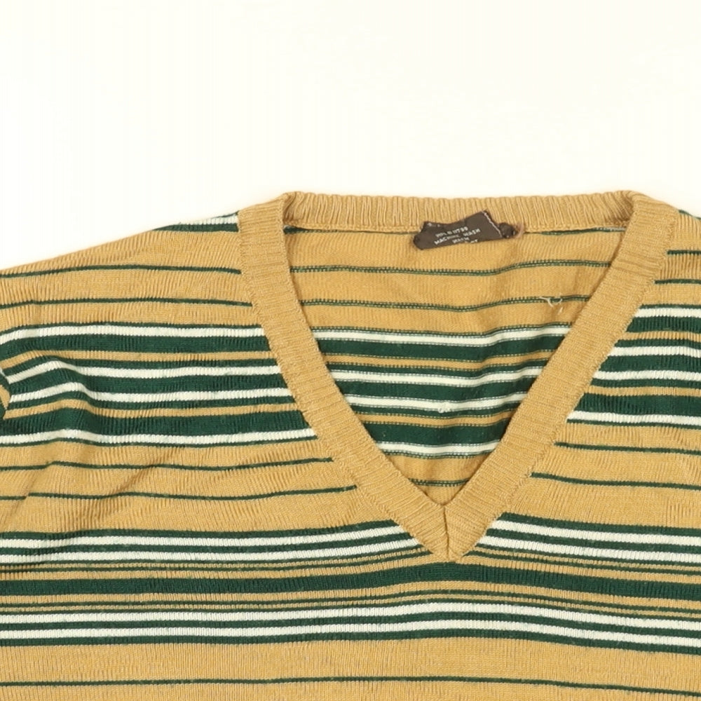 Fay's Womens Beige V-Neck Striped Acrylic Pullover Jumper Size L