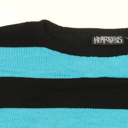 Heartless Womens Blue Round Neck Striped Cotton Pullover Jumper Size L