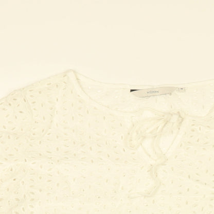 NUMPH Womens White Floral Cotton Basic Blouse Size 8 Round Neck