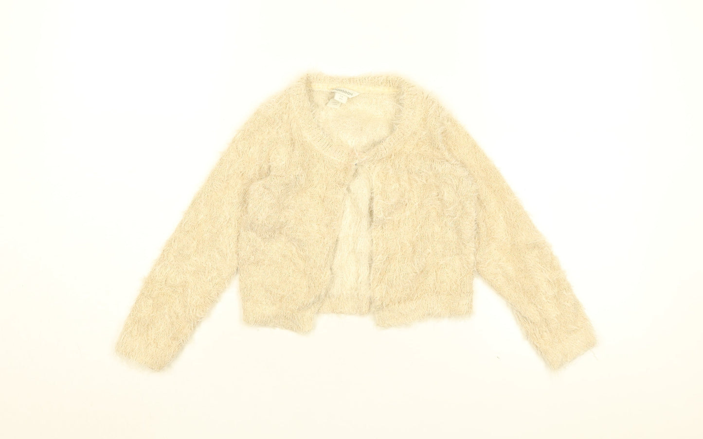 Monsoon Girls Beige Round Neck Nylon Cardigan Jumper Size 7-8 Years Button