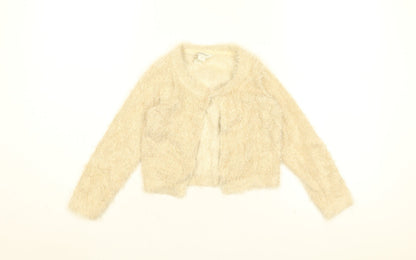 Monsoon Girls Beige Round Neck Nylon Cardigan Jumper Size 7-8 Years Button