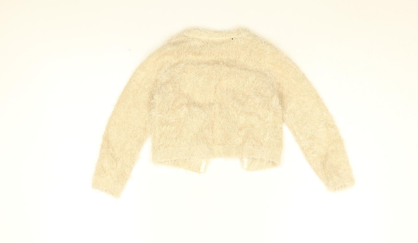 Monsoon Girls Beige Round Neck Nylon Cardigan Jumper Size 7-8 Years Button