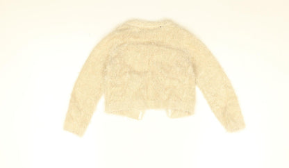 Monsoon Girls Beige Round Neck Nylon Cardigan Jumper Size 7-8 Years Button