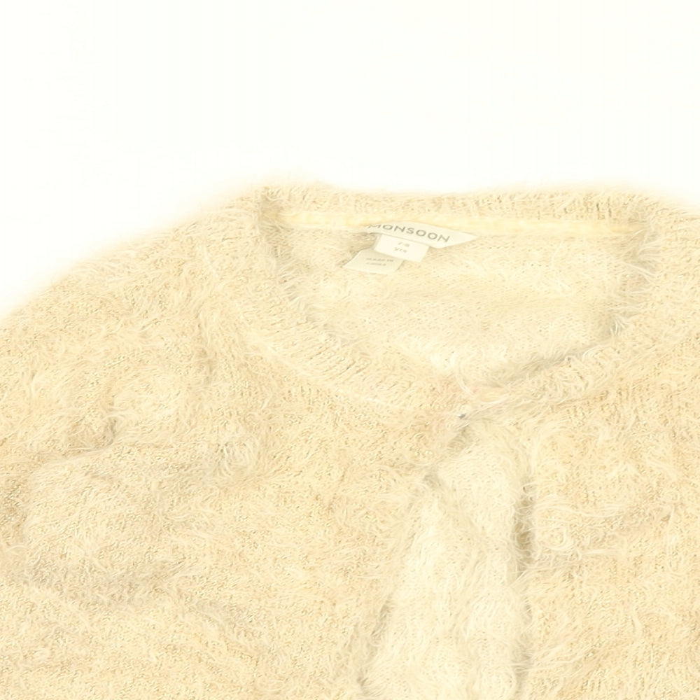 Monsoon Girls Beige Round Neck Nylon Cardigan Jumper Size 7-8 Years Button