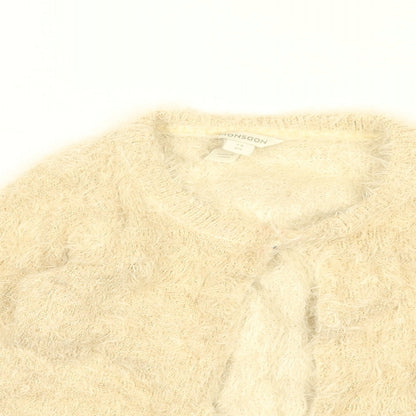 Monsoon Girls Beige Round Neck Nylon Cardigan Jumper Size 7-8 Years Button