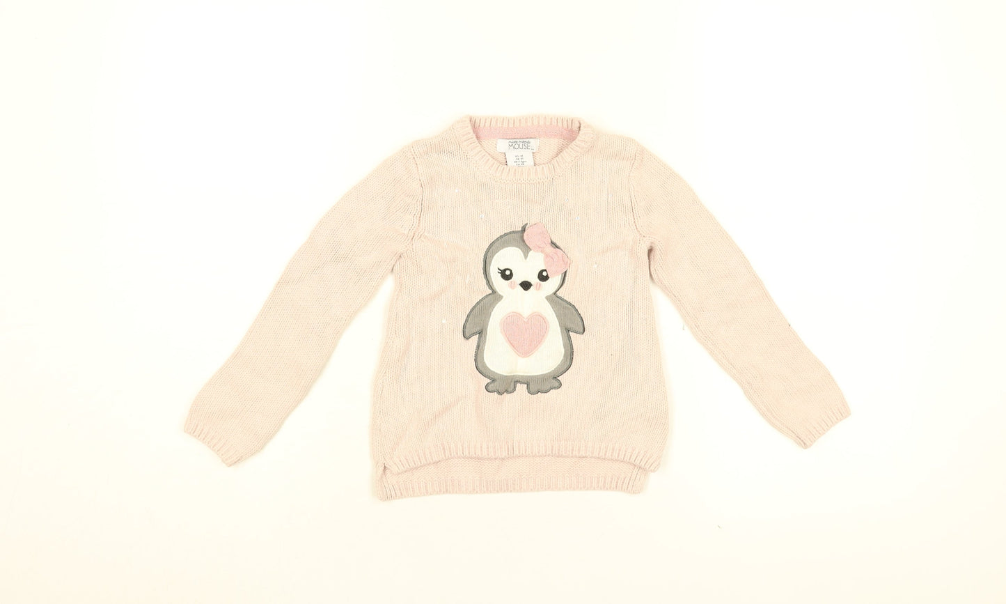 Miss Mona Mouse Girls Pink Round Neck Cotton Pullover Jumper Size 3 Years Pullover - Penguin