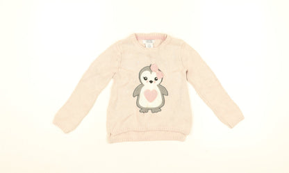 Miss Mona Mouse Girls Pink Round Neck Cotton Pullover Jumper Size 3 Years Pullover - Penguin