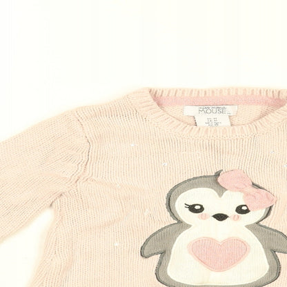 Miss Mona Mouse Girls Pink Round Neck Cotton Pullover Jumper Size 3 Years Pullover - Penguin