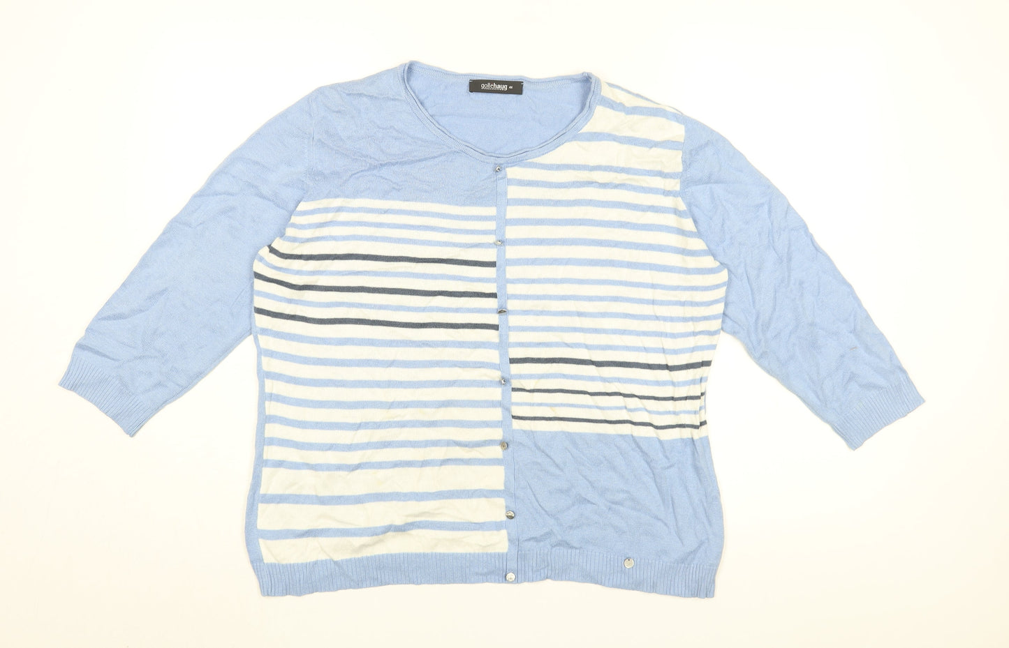 GolleHaug Womens Blue Striped Cotton Basic T-Shirt Size 16 Round Neck