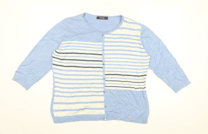 GolleHaug Womens Blue Striped Cotton Basic T-Shirt Size 16 Round Neck