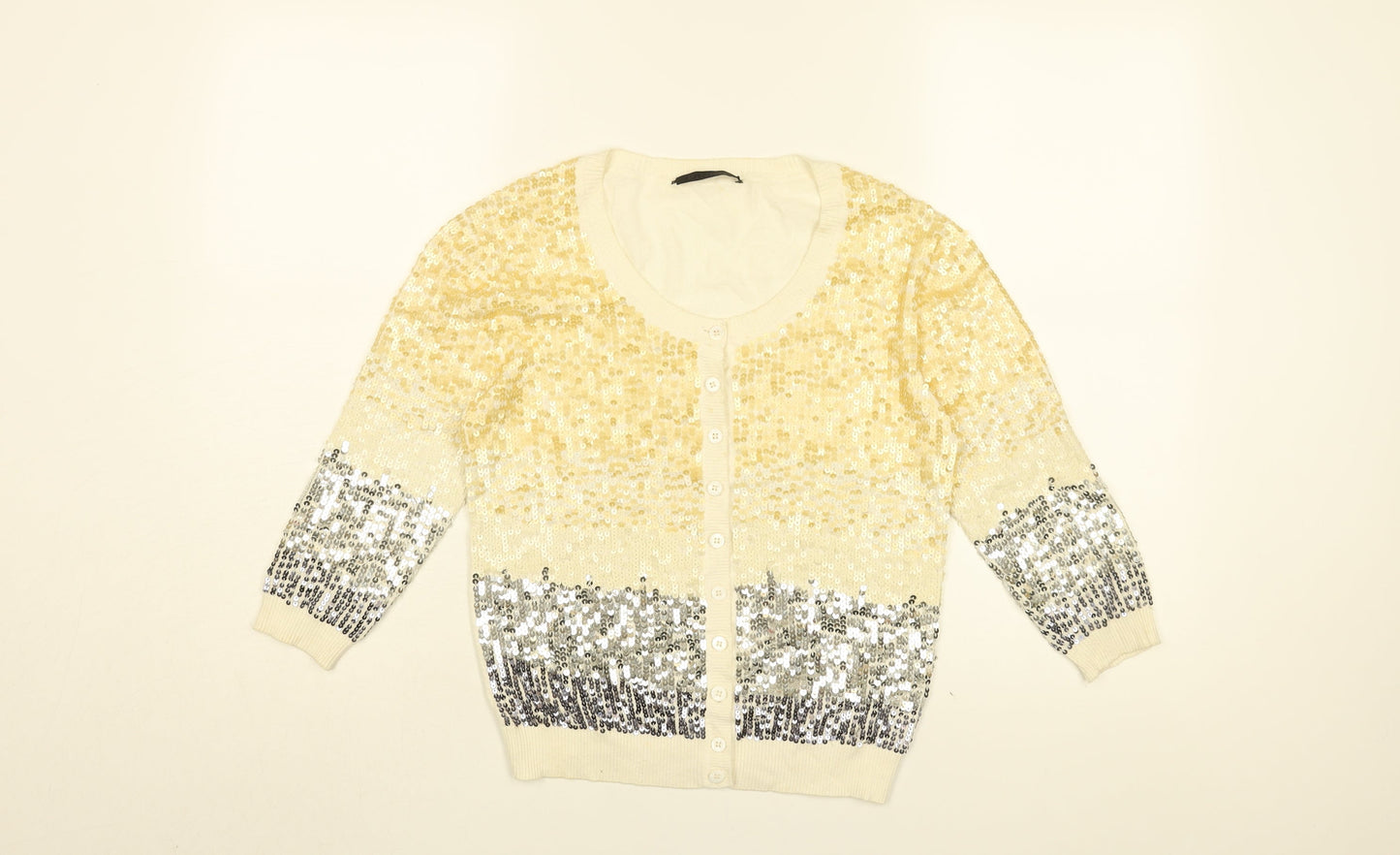 PINKO Womens White Round Neck Cotton Cardigan Jumper Size S - Sequin Detail