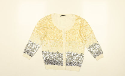 PINKO Womens White Round Neck Cotton Cardigan Jumper Size S - Sequin Detail