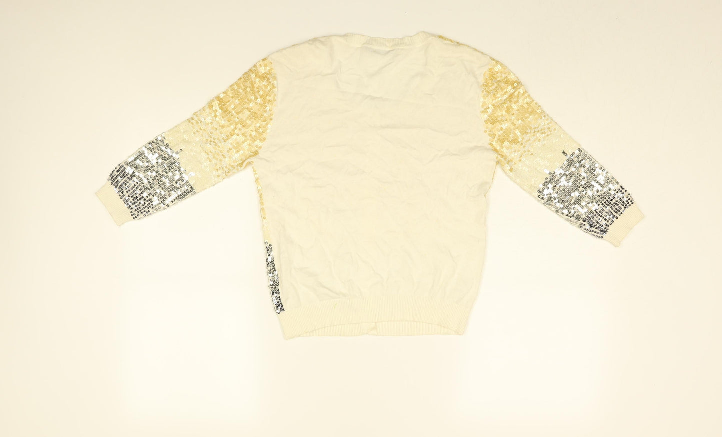 PINKO Womens White Round Neck Cotton Cardigan Jumper Size S - Sequin Detail