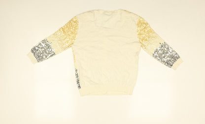 PINKO Womens White Round Neck Cotton Cardigan Jumper Size S - Sequin Detail