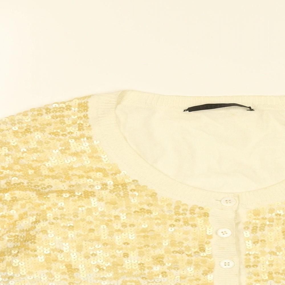 PINKO Womens White Round Neck Cotton Cardigan Jumper Size S - Sequin Detail