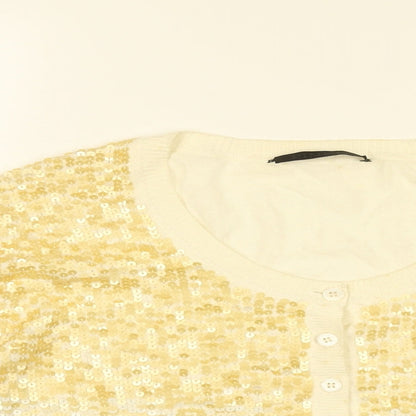 PINKO Womens White Round Neck Cotton Cardigan Jumper Size S - Sequin Detail