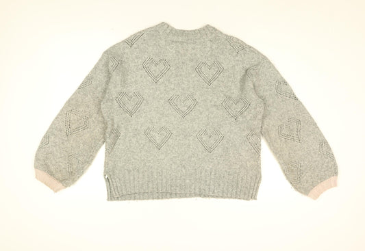 Crew Clothing Company Womens Grey Round Neck Geometric Acrylic Pullover Jumper Size 14 - Heart Print