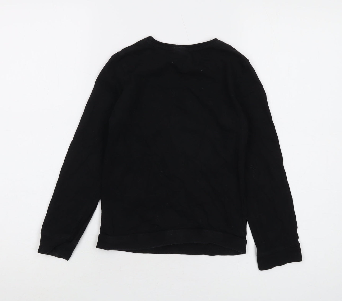 Disney Girls Black Cotton Basic T-Shirt Size 7-8 Years Crew Neck Pullover - Mickey Mouse