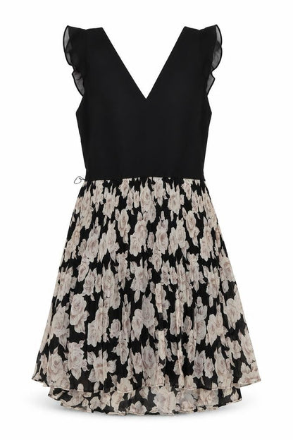 Oasis Womens Black Floral Polyester A-Line Size 6 V-Neck Zip