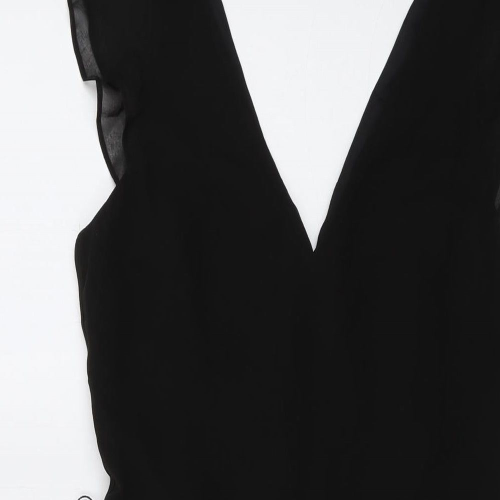 Oasis Womens Black Floral Polyester A-Line Size 6 V-Neck Zip