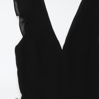 Oasis Womens Black Floral Polyester A-Line Size 6 V-Neck Zip