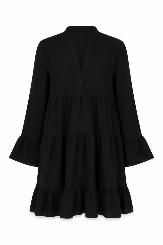 Cameo Rose Womens Black Polyester A-Line Size S V-Neck Button