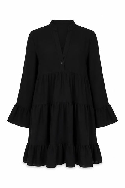 Cameo Rose Womens Black Polyester A-Line Size S V-Neck Button