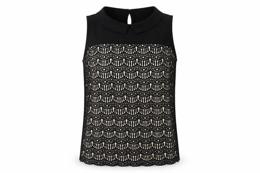 Front view of Principles women’s black polyester basic tank, size UK 8, collared