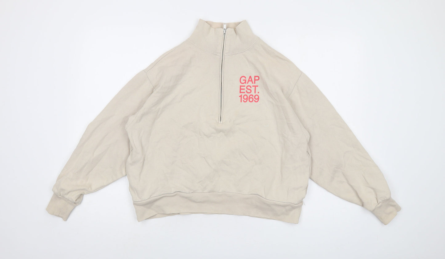Gap Womens Beige Cotton Pullover Sweatshirt Size S Zip