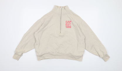 Gap Womens Beige Cotton Pullover Sweatshirt Size S Zip