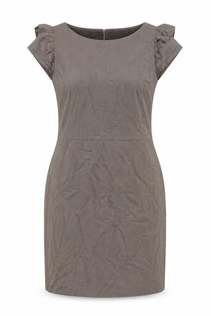 Warehouse Womens Beige Linen Sheath Size 14 Round Neck Zip