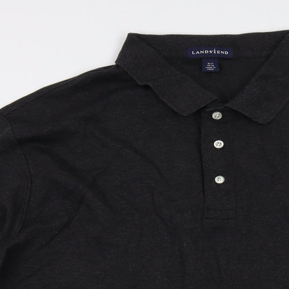 Lands' End Mens Grey Cotton Polo Size XL Collared Button